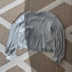 Altar'd State Gray Ribbed Knit Babydoll Sweater